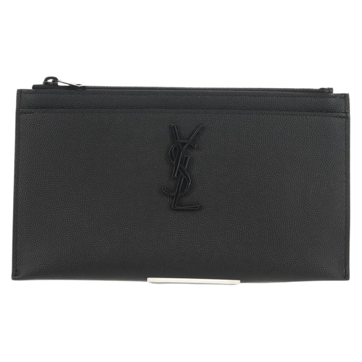 SAINT LAURENT Cassandra Pouch Leather Black Auth am9781A