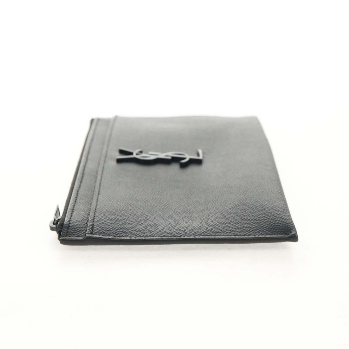 SAINT LAURENT Cassandra Pouch Leather Black Auth am9781V