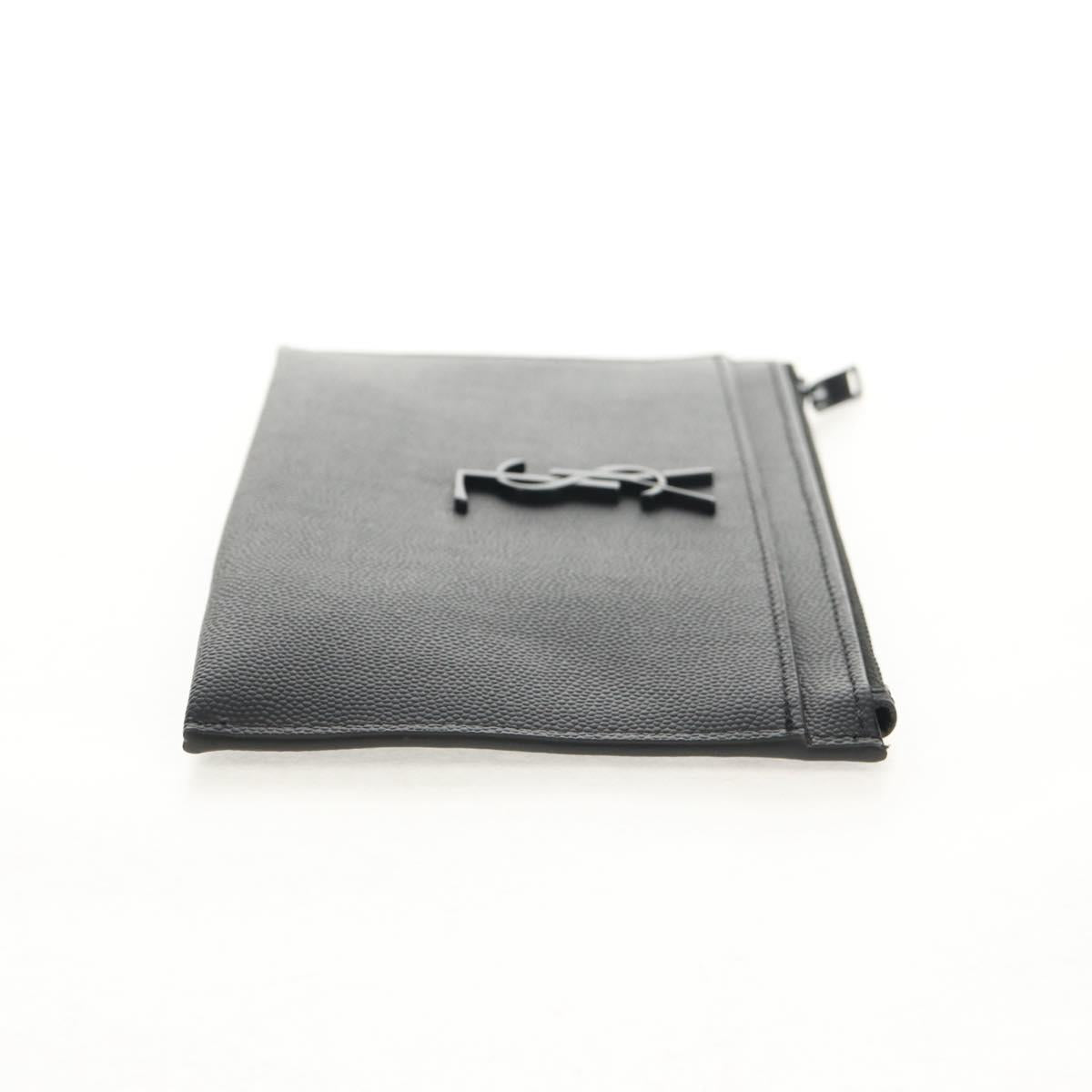 SAINT LAURENT Cassandra Pouch Leather Black Auth am9781A