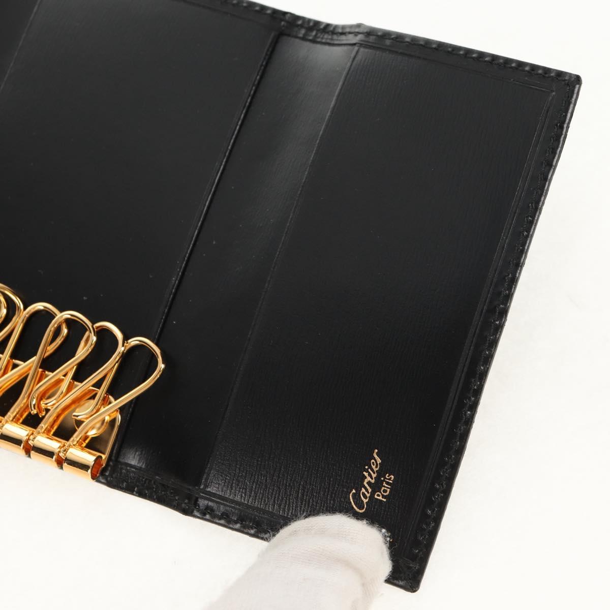 CARTIER Must Line Key Case Leather Black Gold Auth am9783V