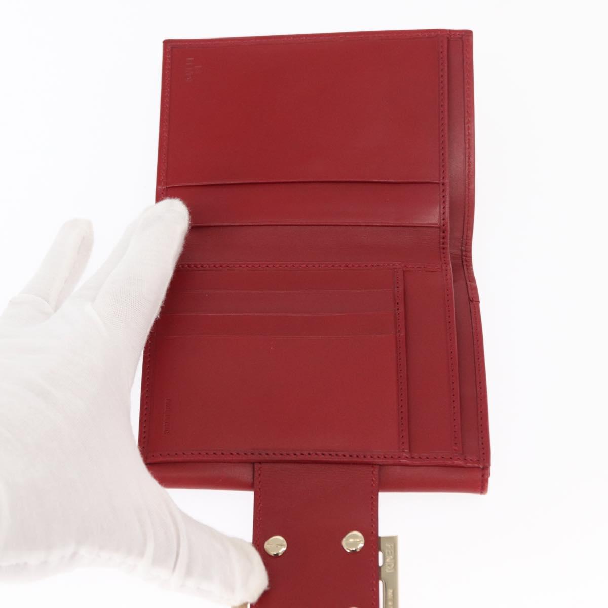 FENDI Zucchino Canvas Compact Wallet Red Gold Auth am9786