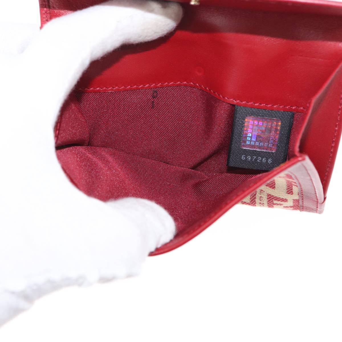 FENDI Zucchino Canvas Compact Wallet Red Gold Auth am9786