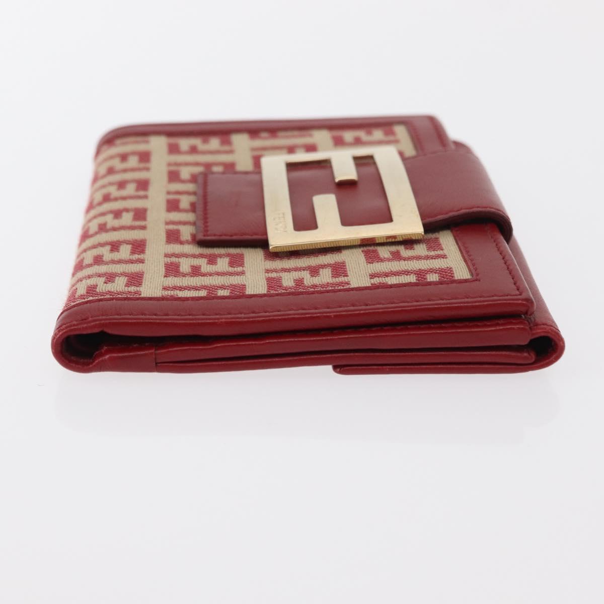 FENDI Zucchino Canvas Compact Wallet Red Gold Auth am9786