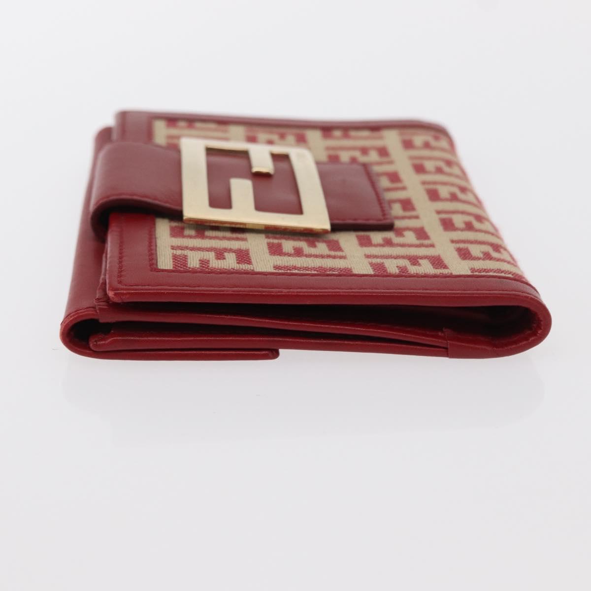 FENDI Zucchino Canvas Compact Wallet Red Gold Auth am9786