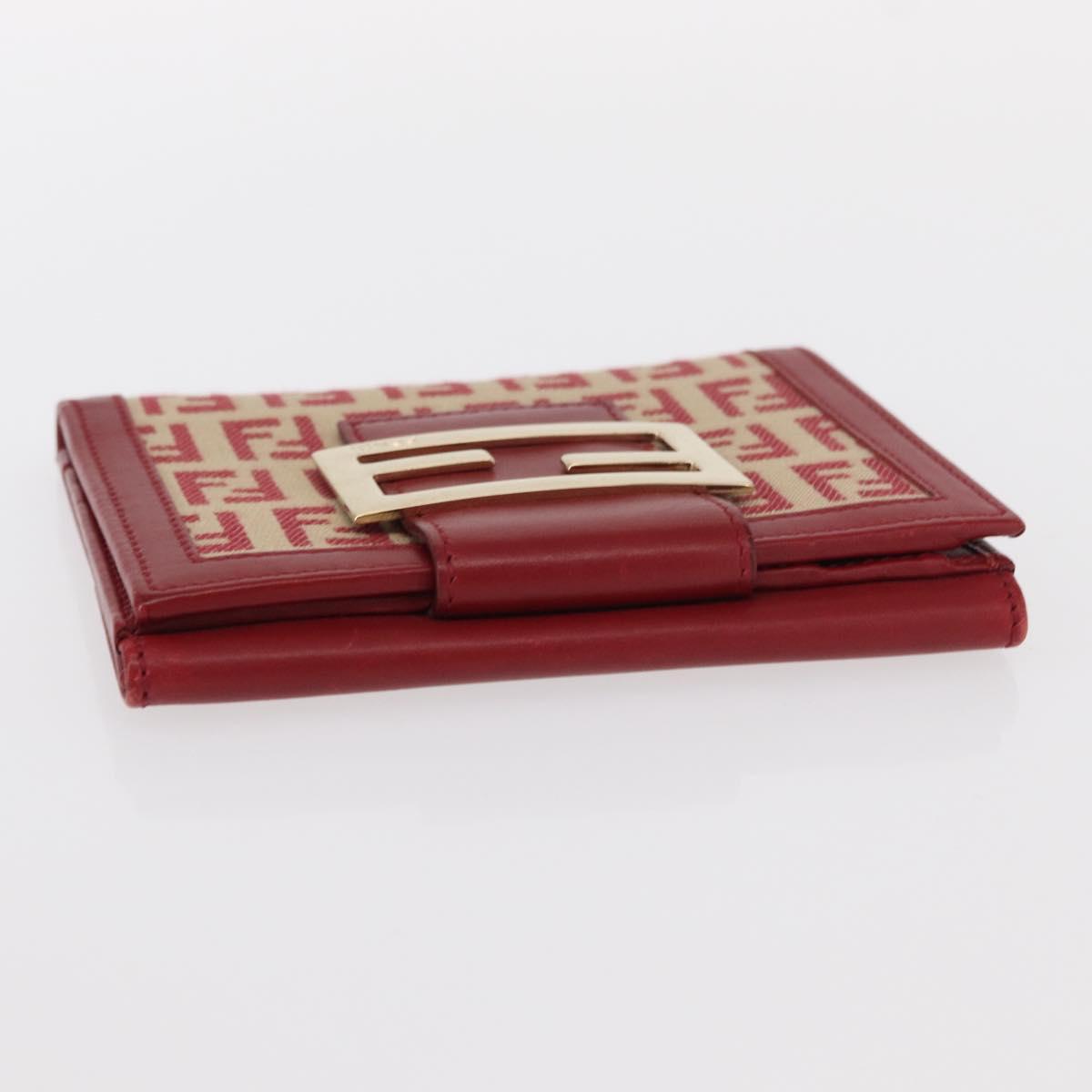 FENDI Zucchino Canvas Compact Wallet Red Gold Auth am9786