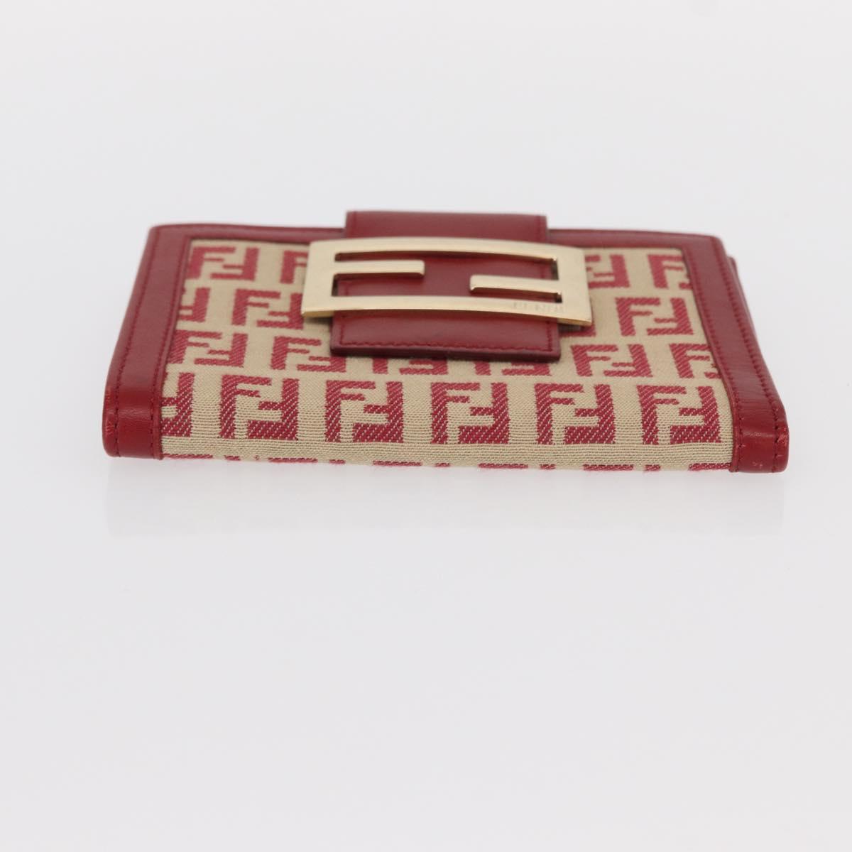 FENDI Zucchino Canvas Compact Wallet Red Gold Auth am9786
