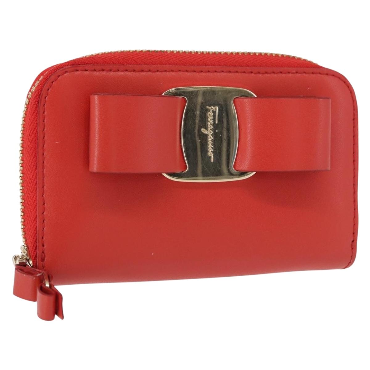 Salvatore Ferragamo Vala Compact Wallet Leather Red Gold Auth am9789