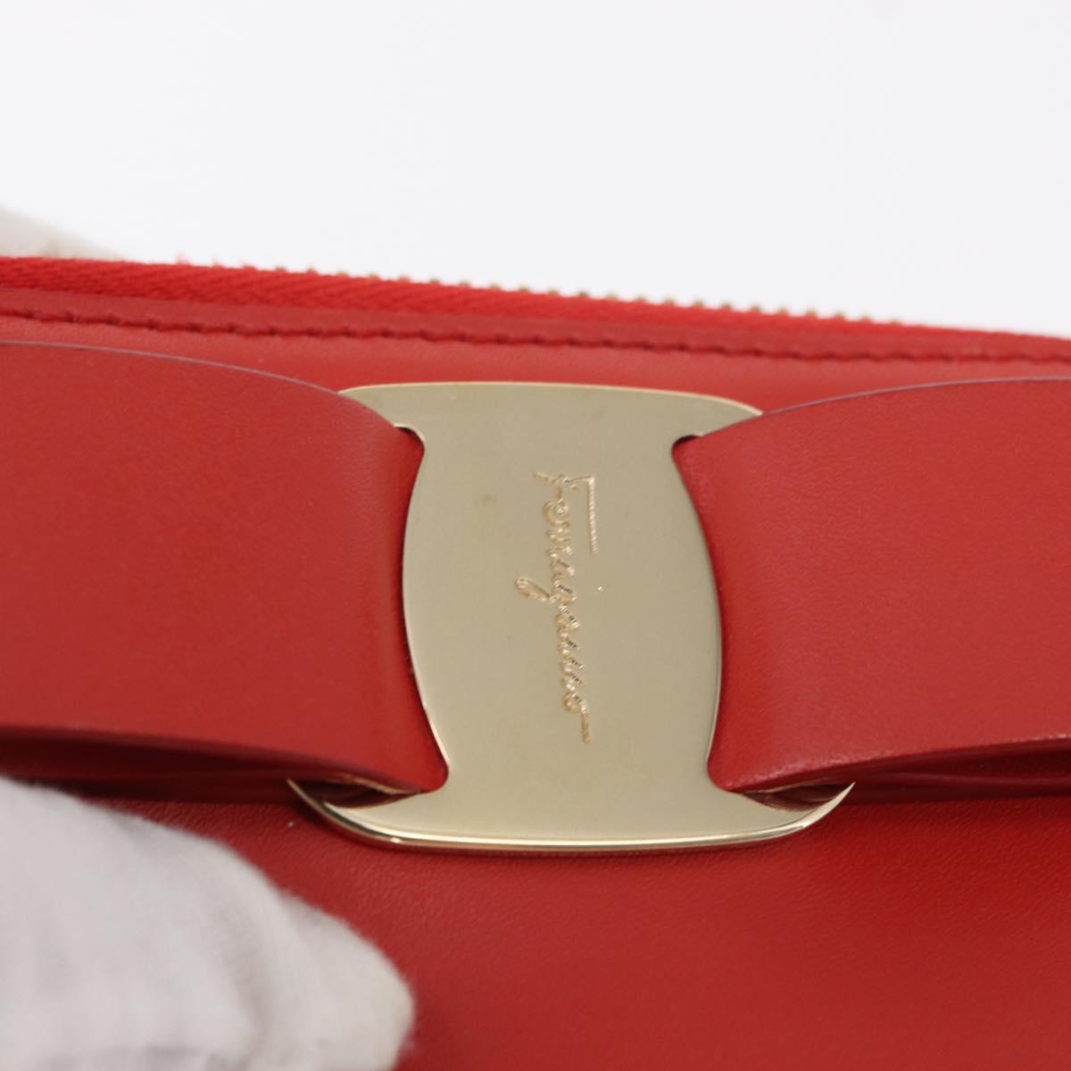 Salvatore Ferragamo Vala Compact Wallet Leather Red Gold Auth am9789