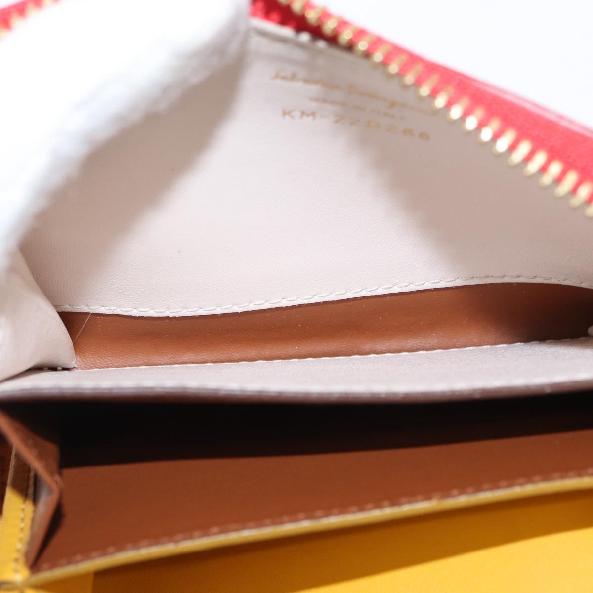 Salvatore Ferragamo Vala Compact Wallet Leather Red Gold Auth am9789