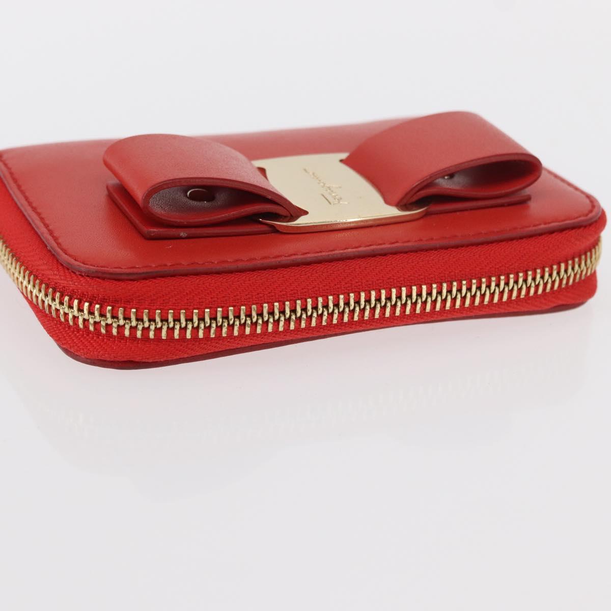 Salvatore Ferragamo Vala Compact Wallet Leather Red Gold Auth am9789