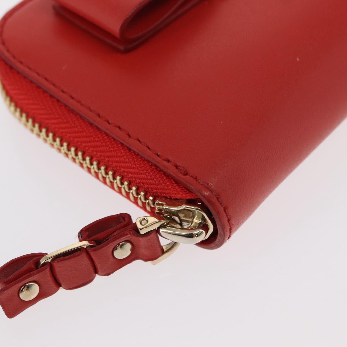 Salvatore Ferragamo Vala Compact Wallet Leather Red Gold Auth am9789