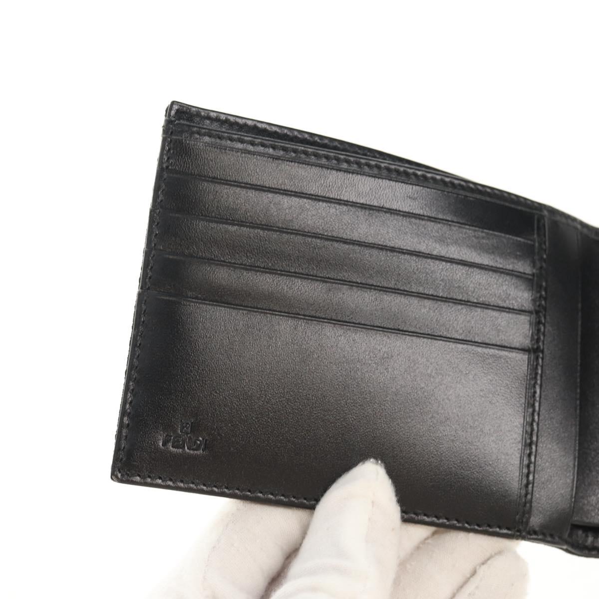 FENDI Zucchino Canvas Compact Wallet Black Auth am9790A