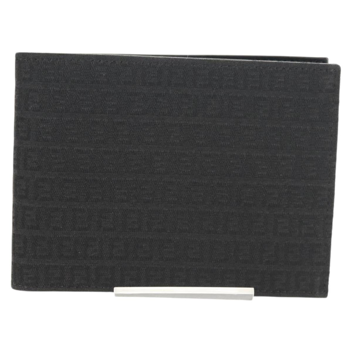 FENDI Zucchino Canvas Compact Wallet Black Auth am9790A