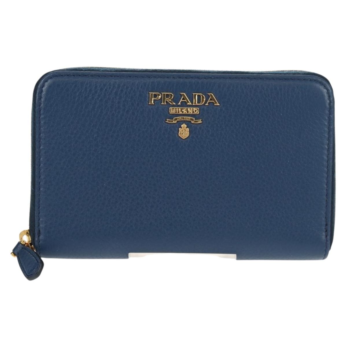 PRADA Compact Wallet Leather Blue Auth am9791V