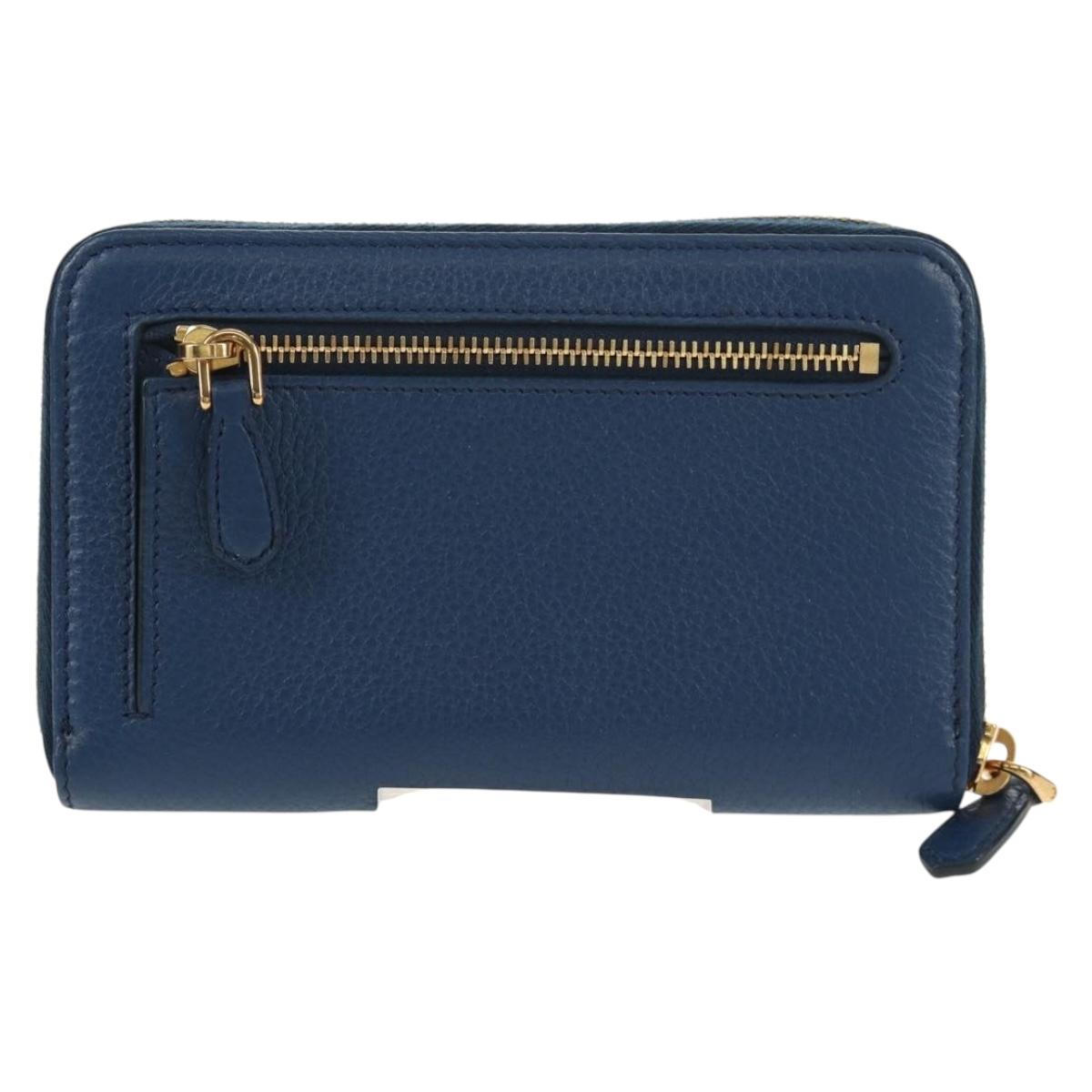 PRADA Compact Wallet Leather Blue Auth am9791V