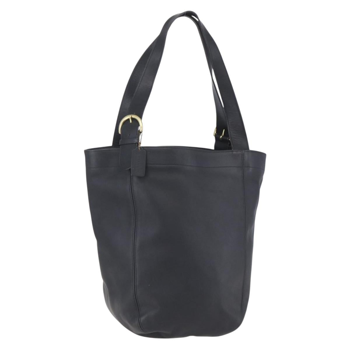 Coach Tote Bag Leather Black Gold Auth am9799