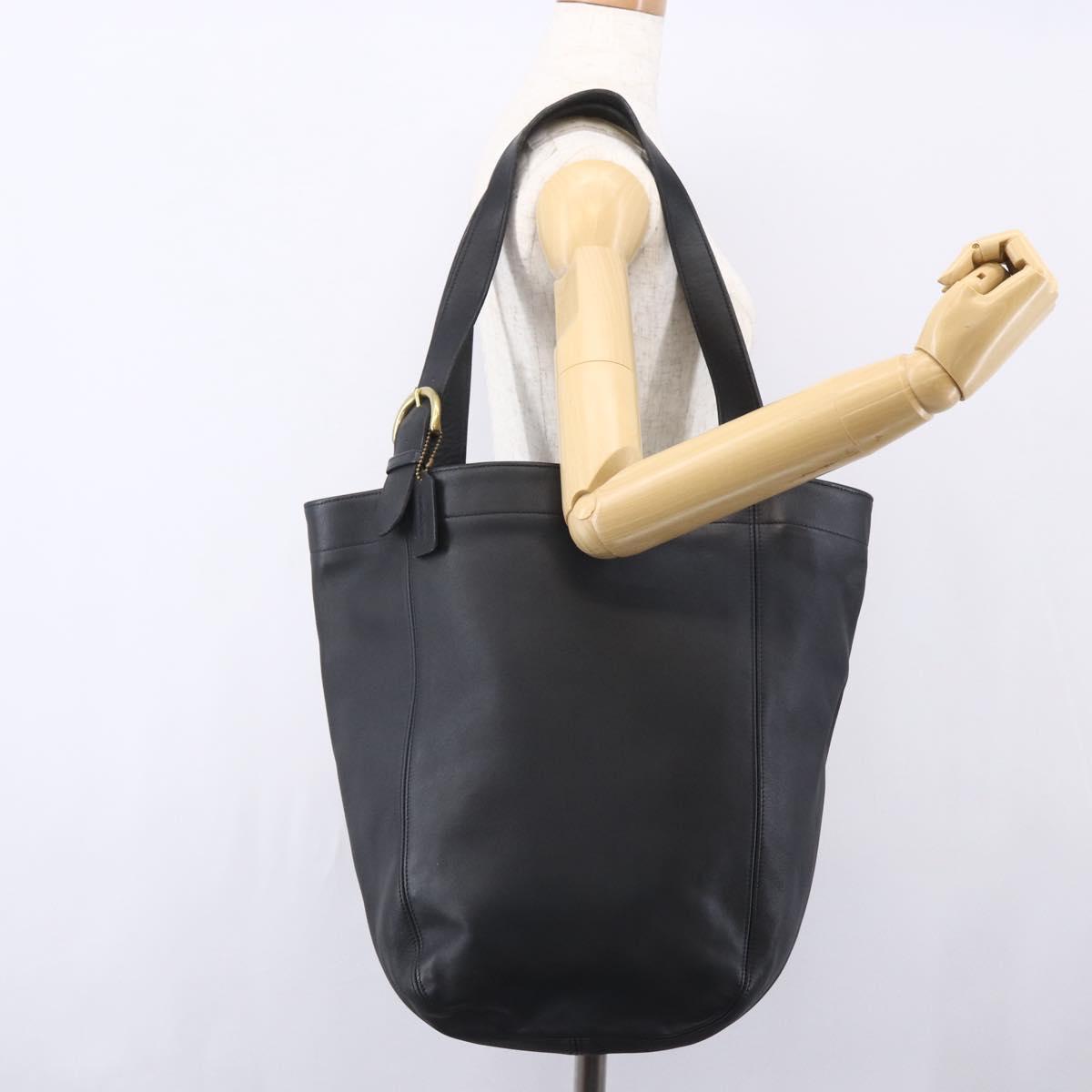 Coach Tote Bag Leather Black Gold Auth am9799