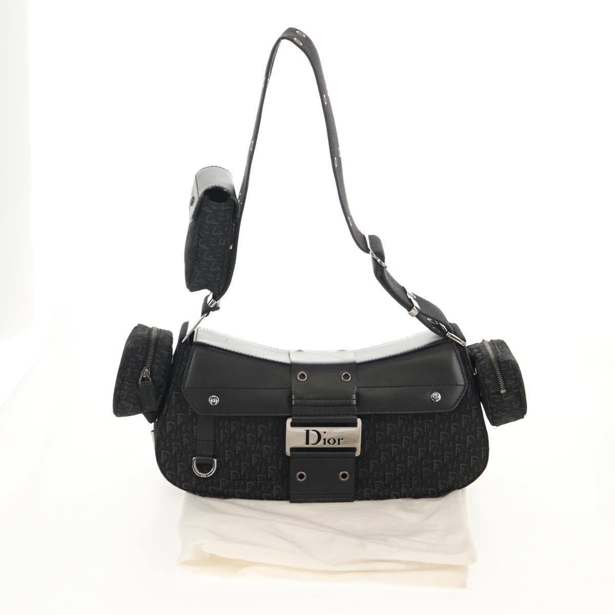 Christian Dior Trotter Canvas Street Chic Shoulder Bag Black Silver Auth am9801V