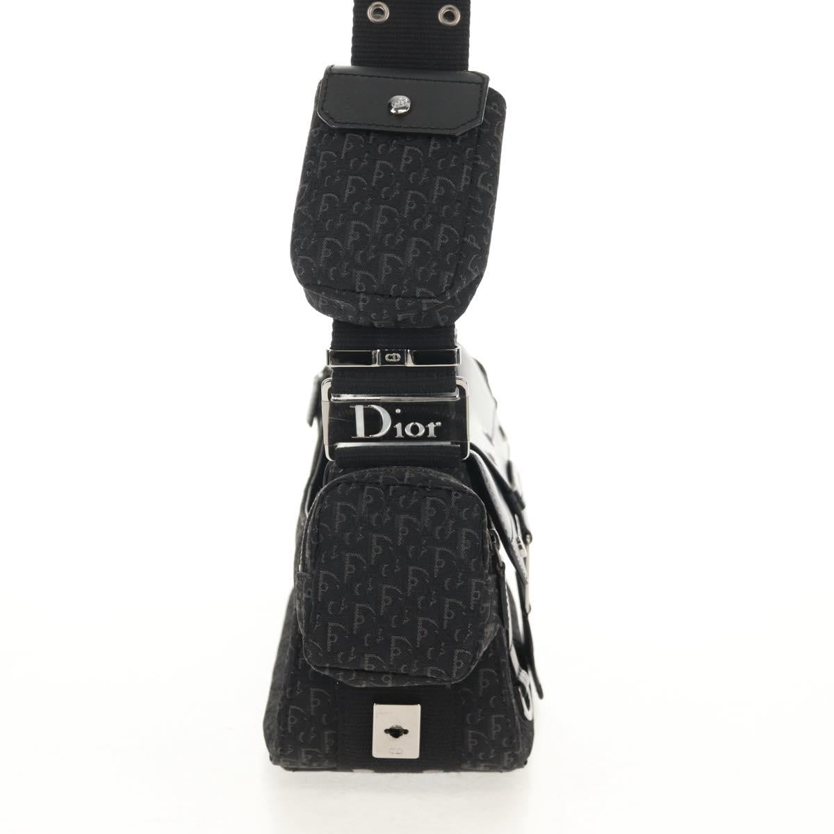 Christian Dior Trotter Canvas Street Chic Shoulder Bag Black Silver Auth am9801V