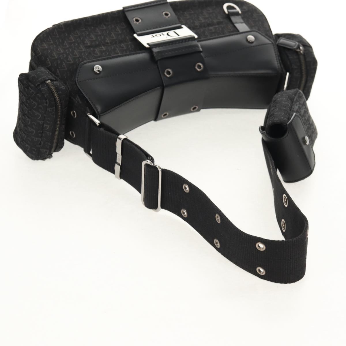 Christian Dior Trotter Canvas Street Chic Shoulder Bag Black Silver Auth am9801V