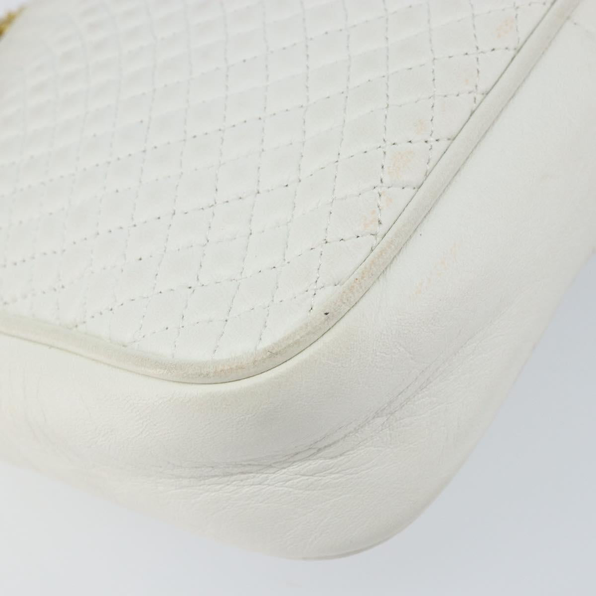 BALLY Chain Shoulder Bag Leather White Gold Auth am9802