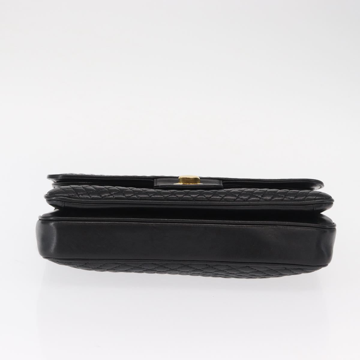 BALLY Chain Shoulder Bag Leather Black Gold Auth am9804