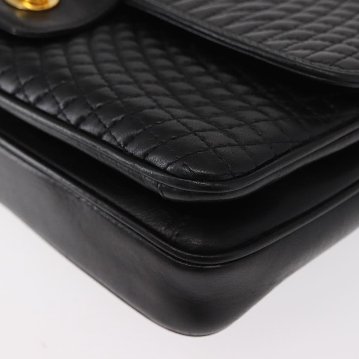 BALLY Chain Shoulder Bag Leather Black Gold Auth am9804