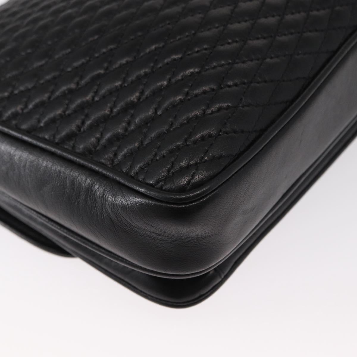 BALLY Chain Shoulder Bag Leather Black Gold Auth am9804