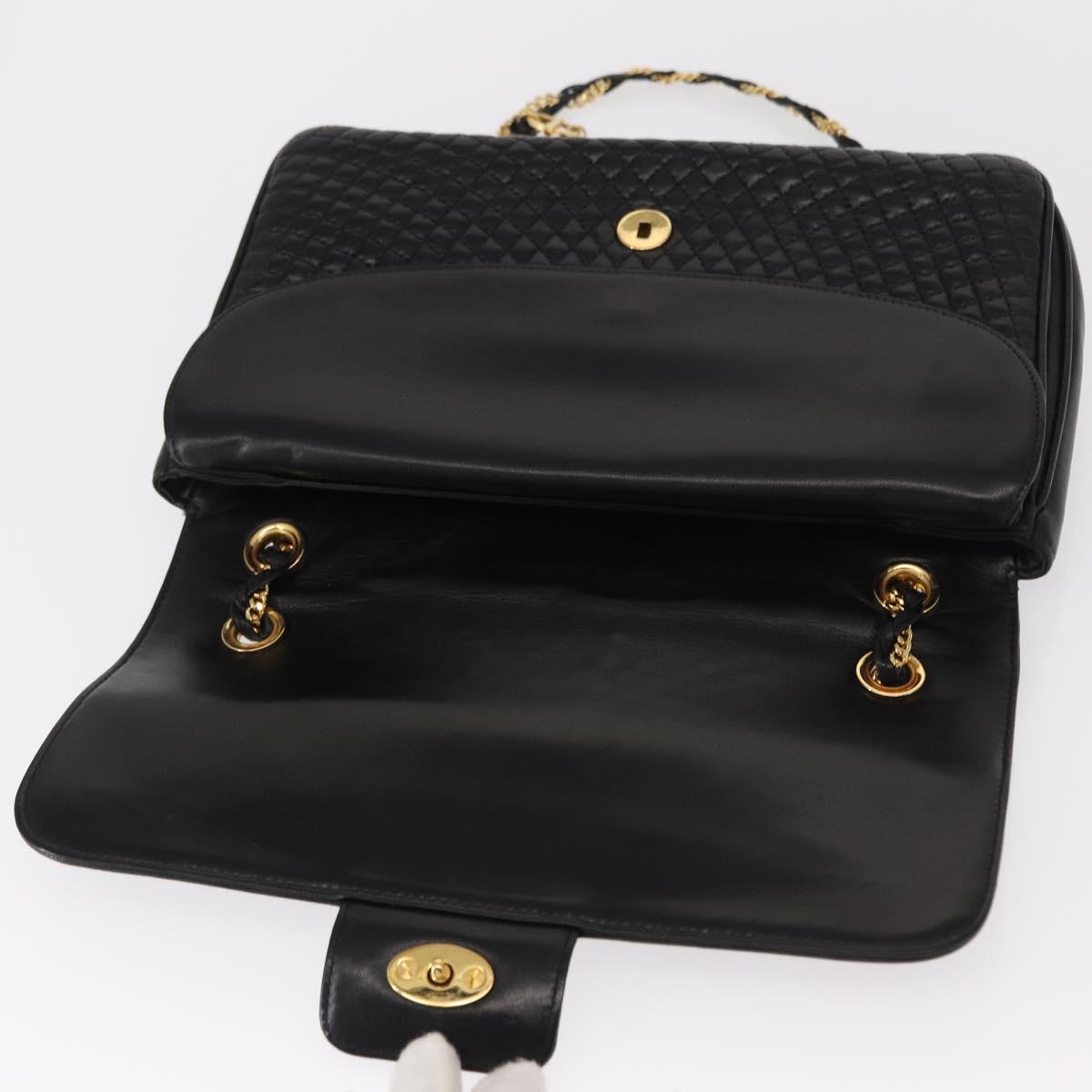 BALLY Chain Shoulder Bag Leather Black Gold Auth am9804