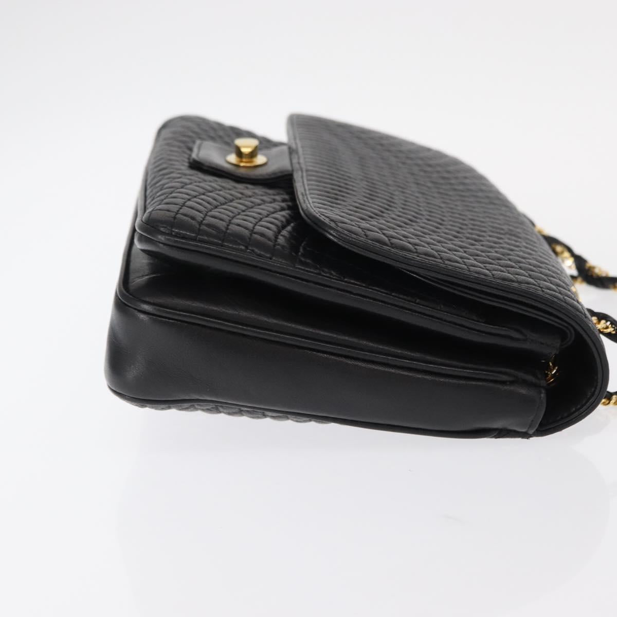 BALLY Chain Shoulder Bag Leather Black Gold Auth am9804