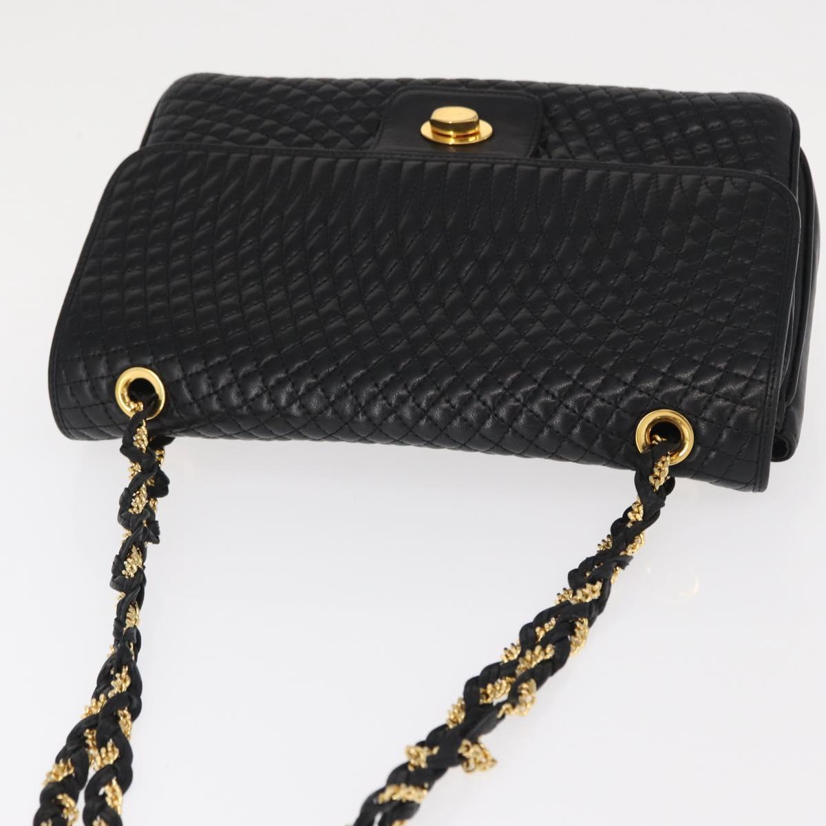 BALLY Chain Shoulder Bag Leather Black Gold Auth am9804