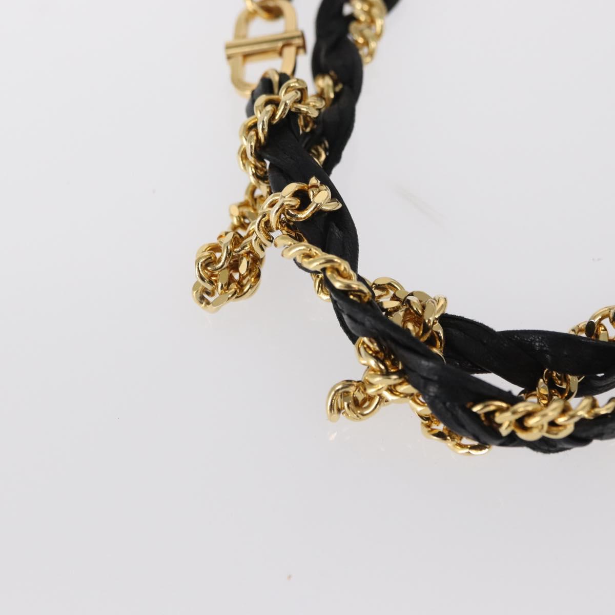 BALLY Chain Shoulder Bag Leather Black Gold Auth am9804