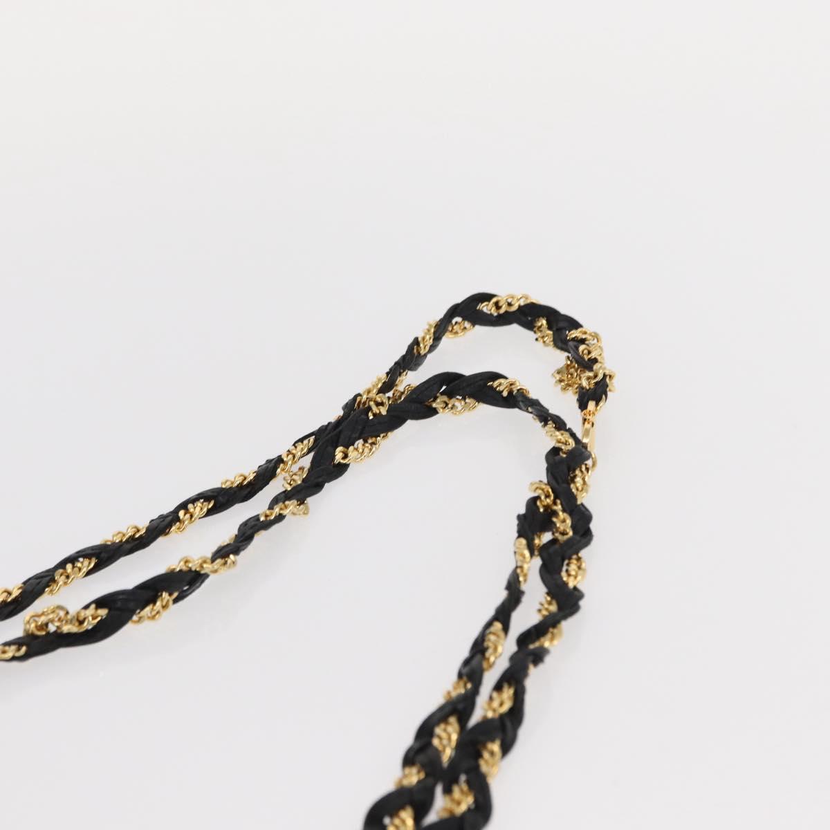 BALLY Chain Shoulder Bag Leather Black Gold Auth am9804