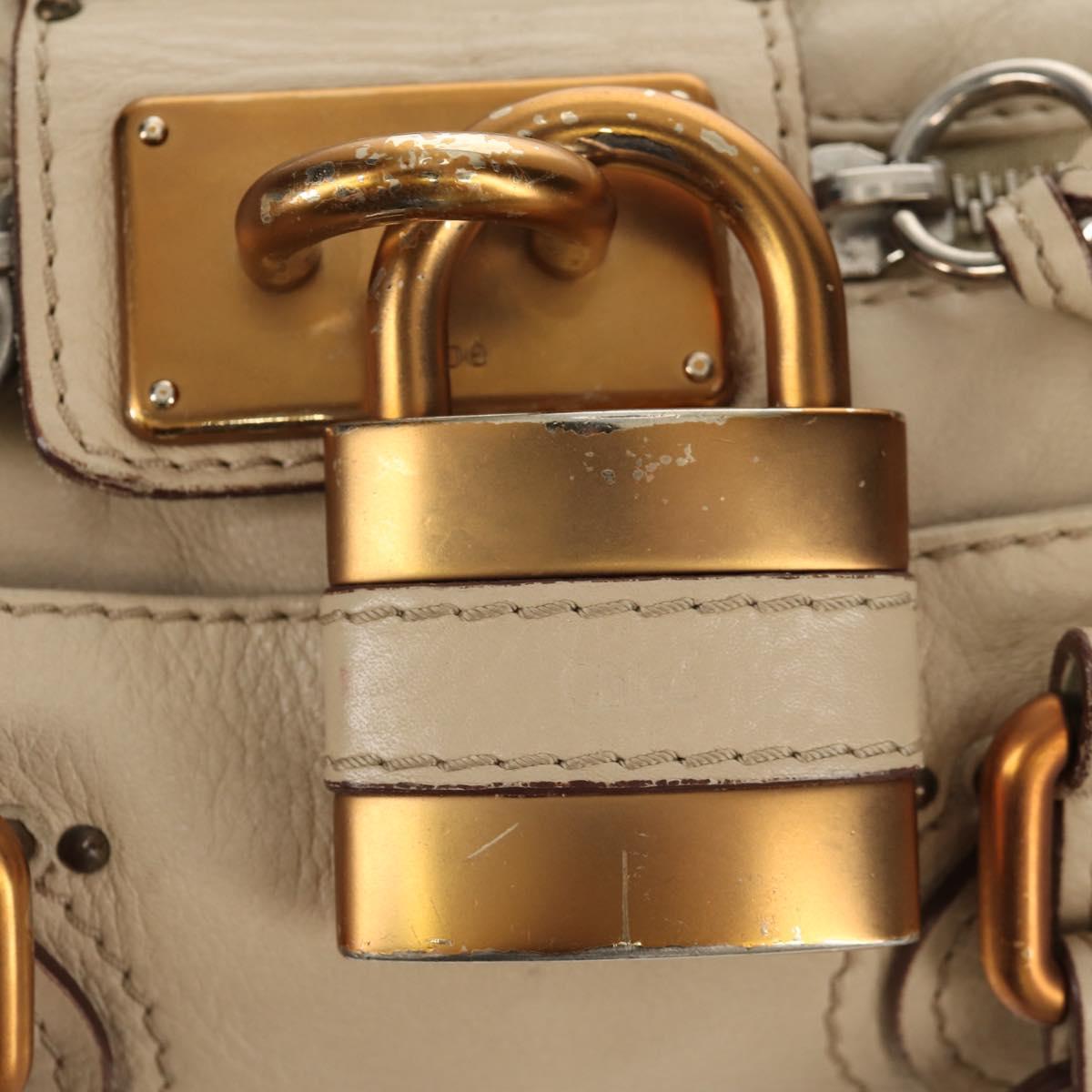 Chloe Paddington Mini Hand Bag Leather Beige Silver gold Auth am9806V