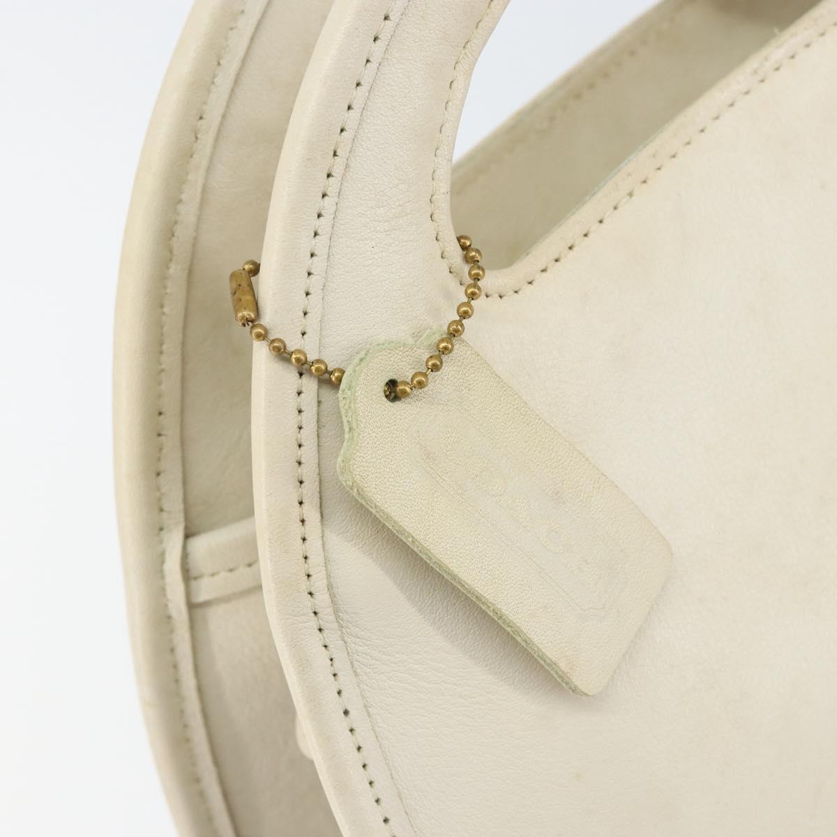 Coach Hand Bag Leather 2way White Gold Auth am9807