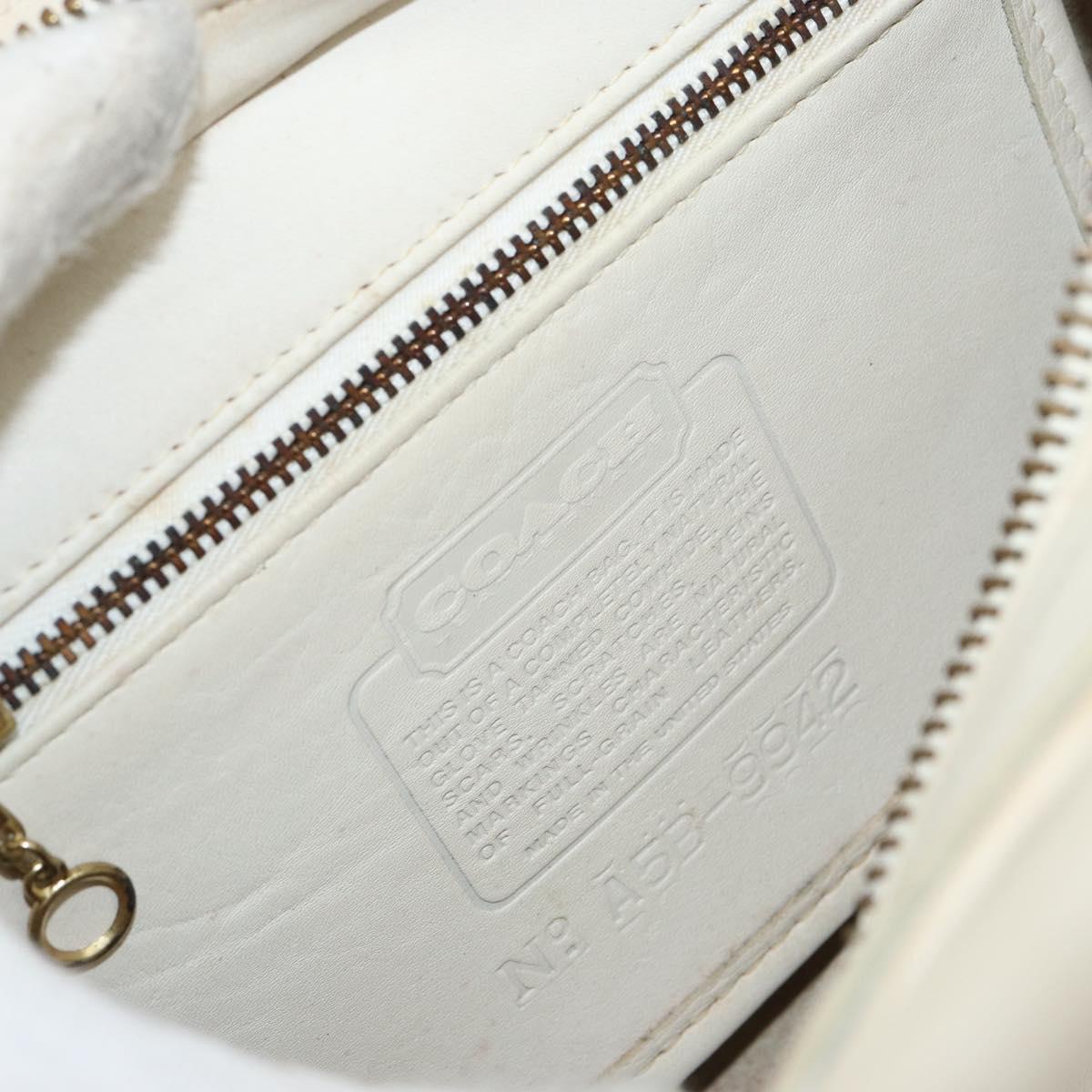Coach Hand Bag Leather 2way White Gold Auth am9807