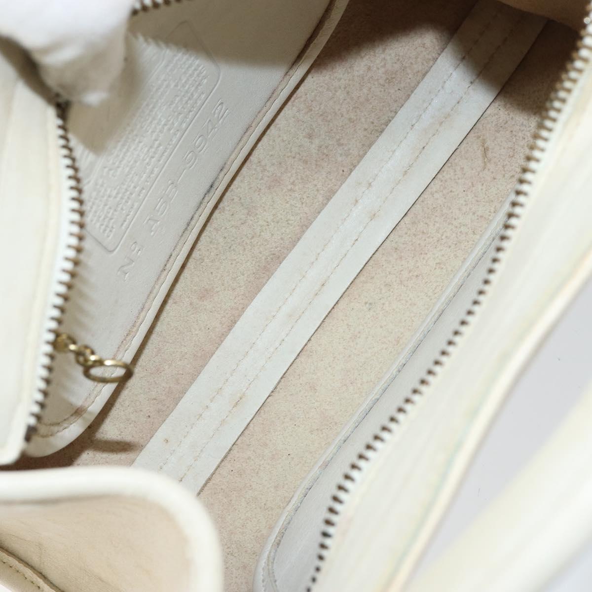 Coach Hand Bag Leather 2way White Gold Auth am9807