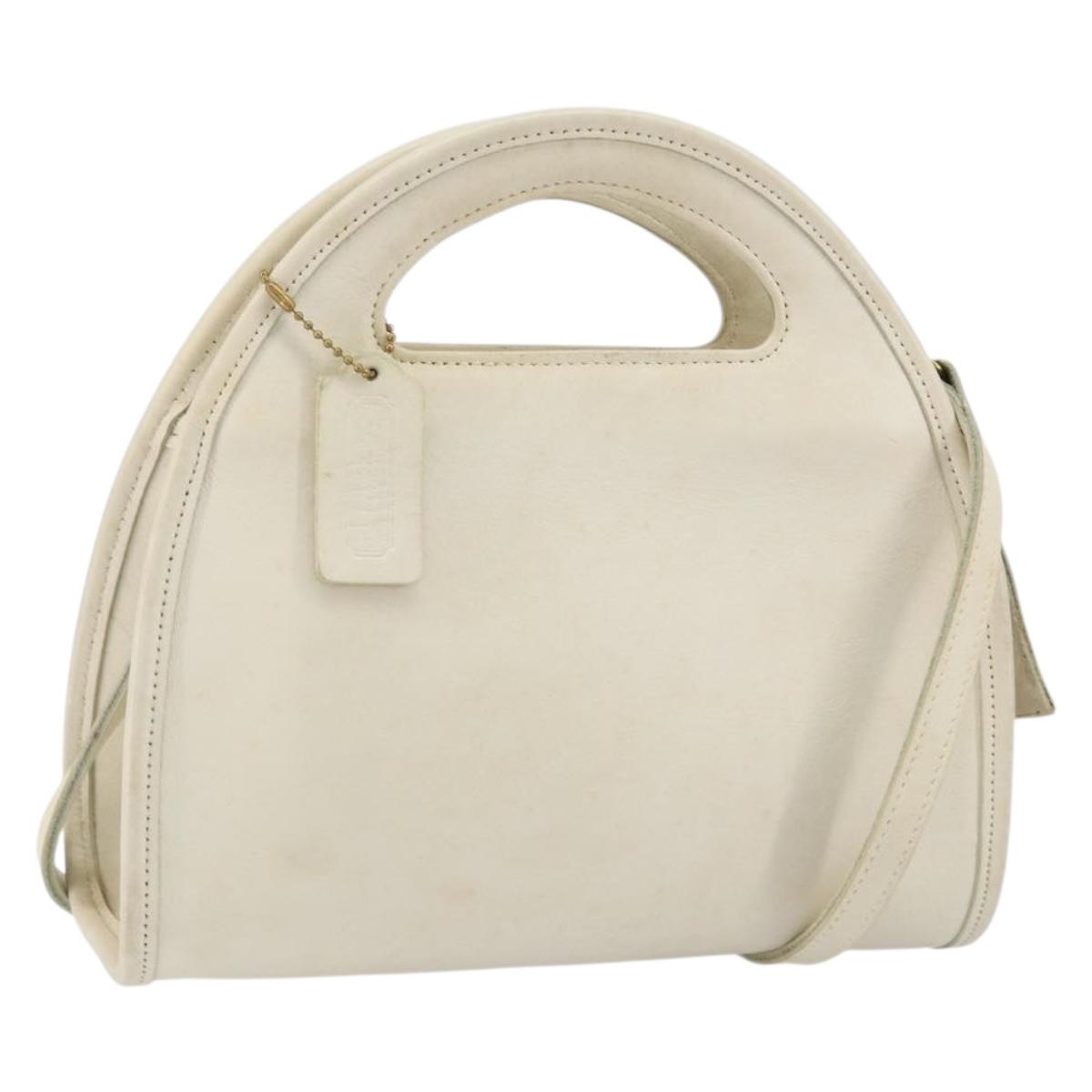 Coach Hand Bag Leather 2way White Gold Auth am9807