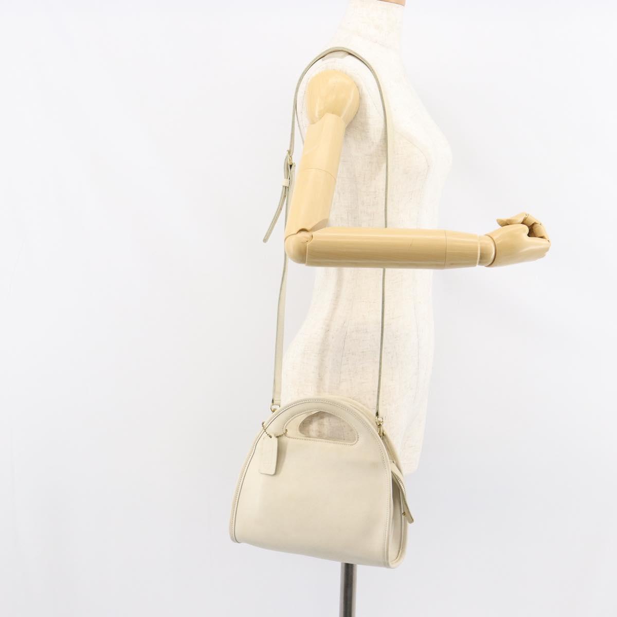 Coach Hand Bag Leather 2way White Gold Auth am9807