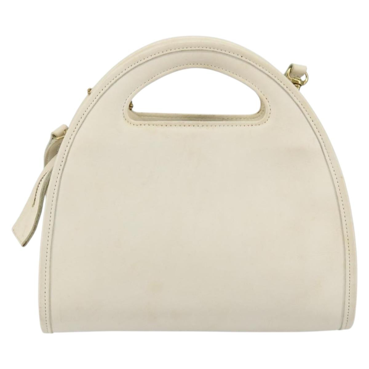 Coach Hand Bag Leather 2way White Gold Auth am9807