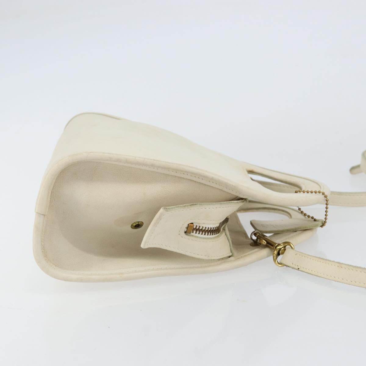 Coach Hand Bag Leather 2way White Gold Auth am9807