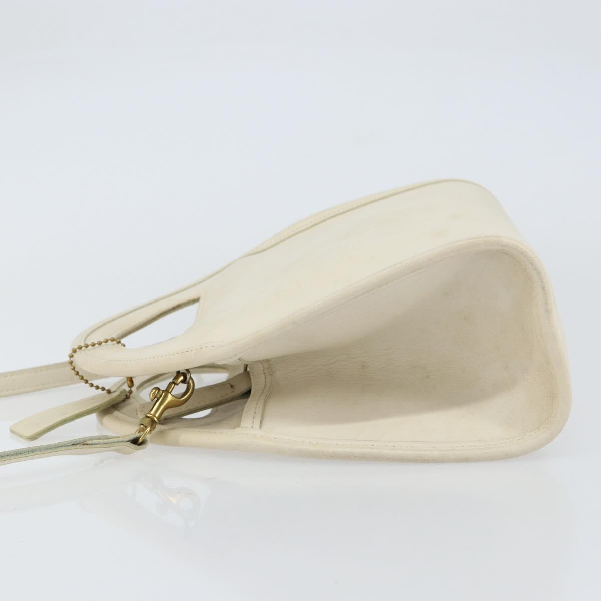 Coach Hand Bag Leather 2way White Gold Auth am9807