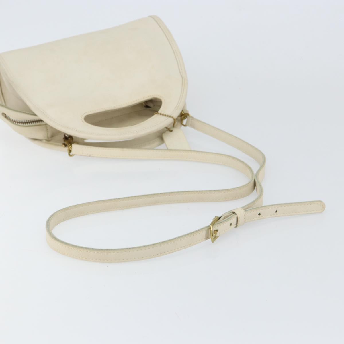 Coach Hand Bag Leather 2way White Gold Auth am9807