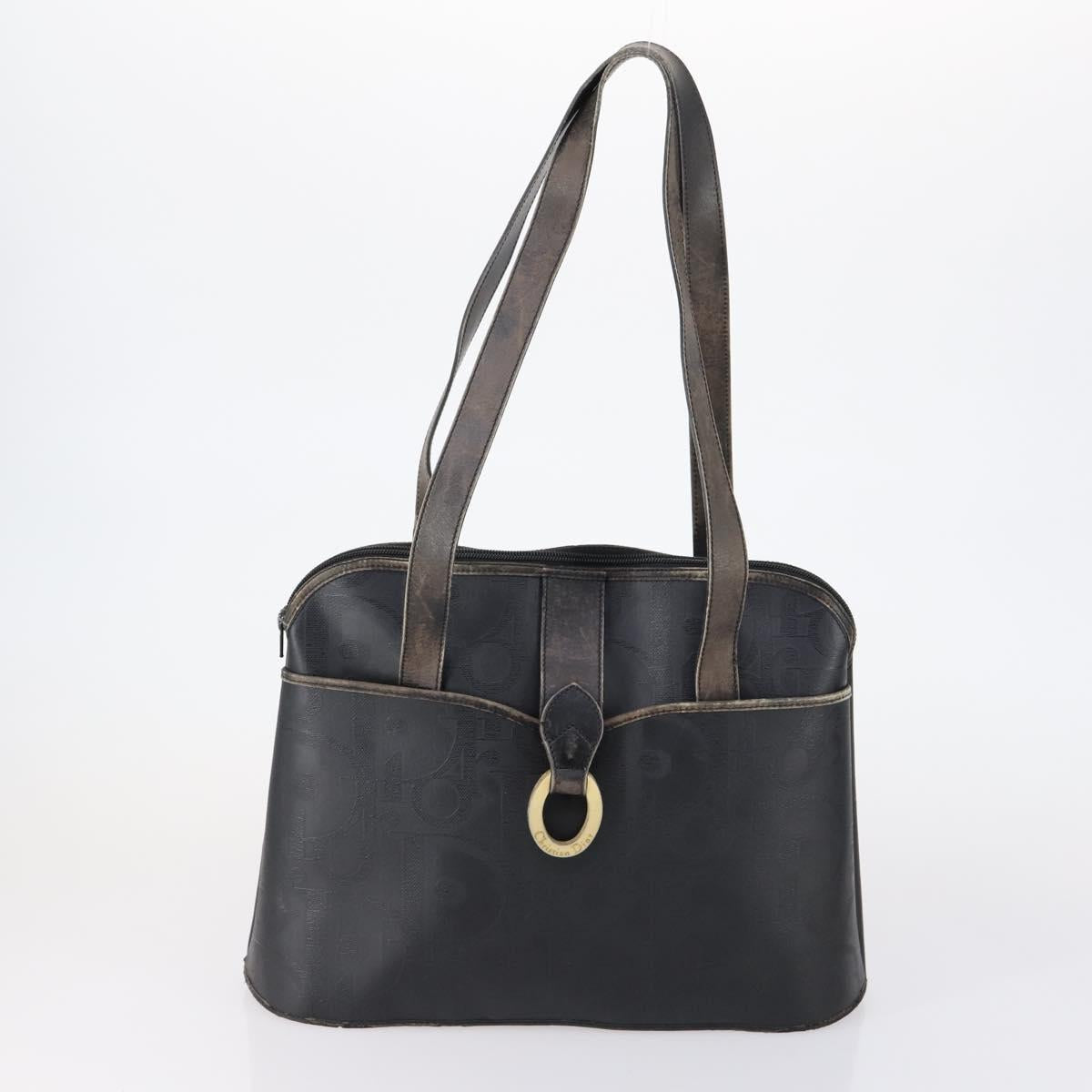 PRADA Christian Dior Hand Bag Nylon PVC 2 Set Black Gold Auth am9808