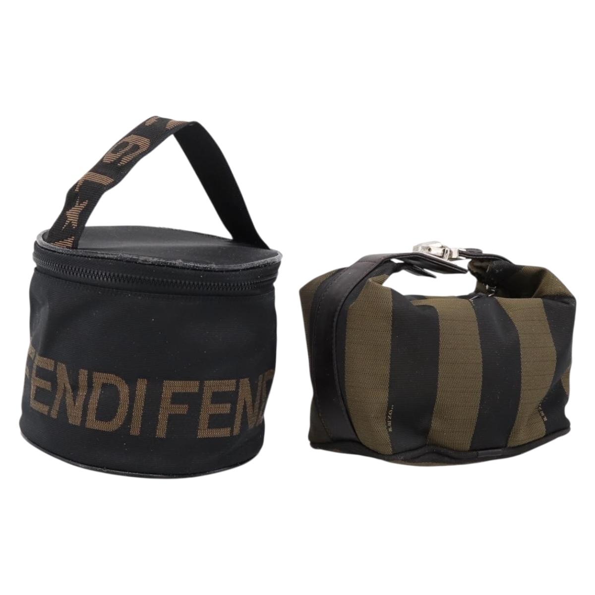 FENDI Pecan Canvas Vanity Pouch 2 Set Black Brown Auth am9810