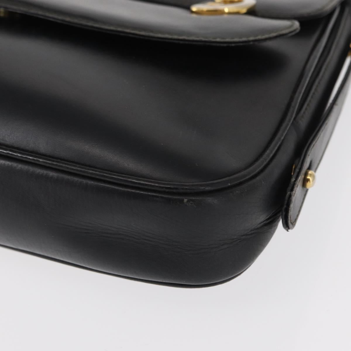 GUCCI Shoulder Bag Leather Black Gold Auth am9811