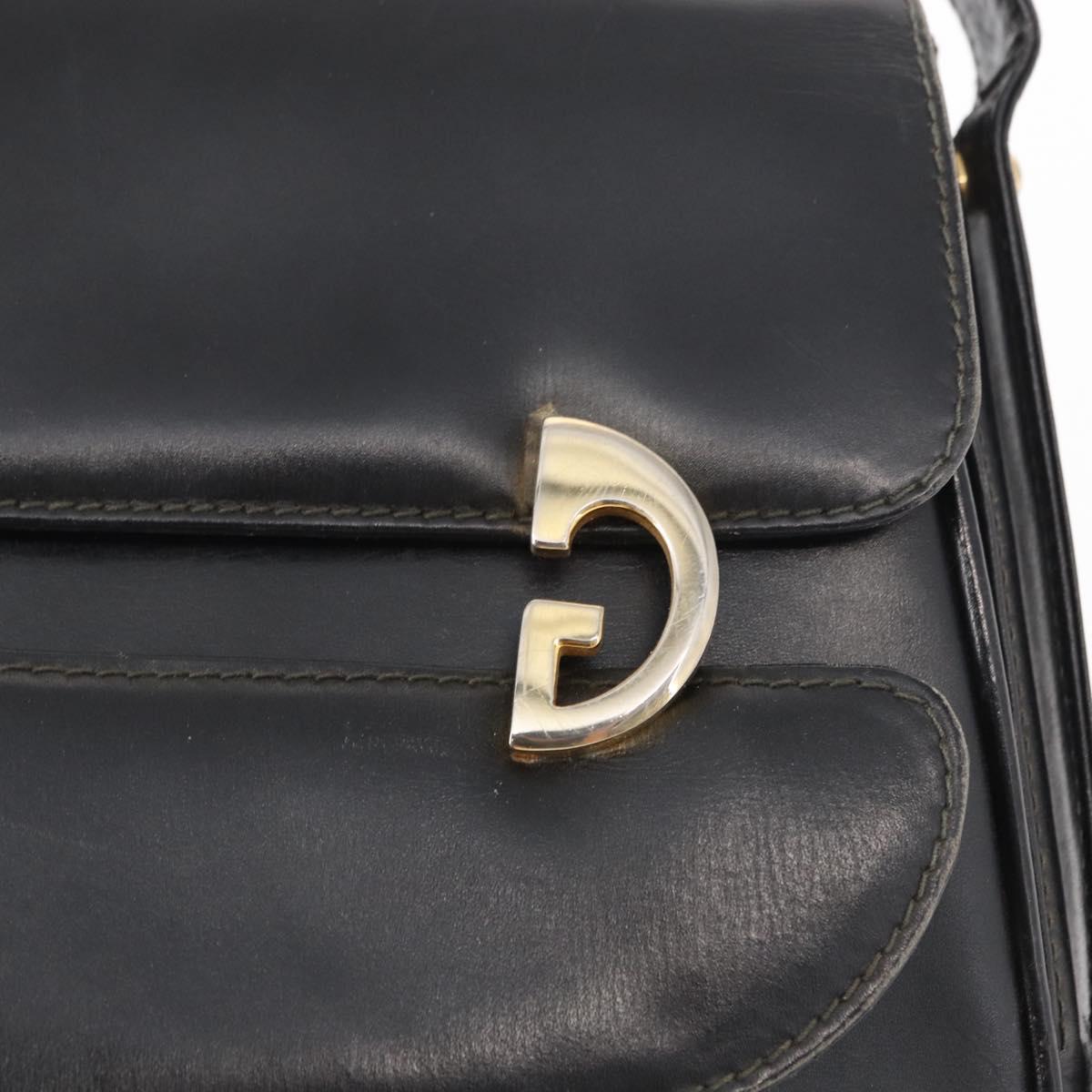 GUCCI Shoulder Bag Leather Black Gold Auth am9811