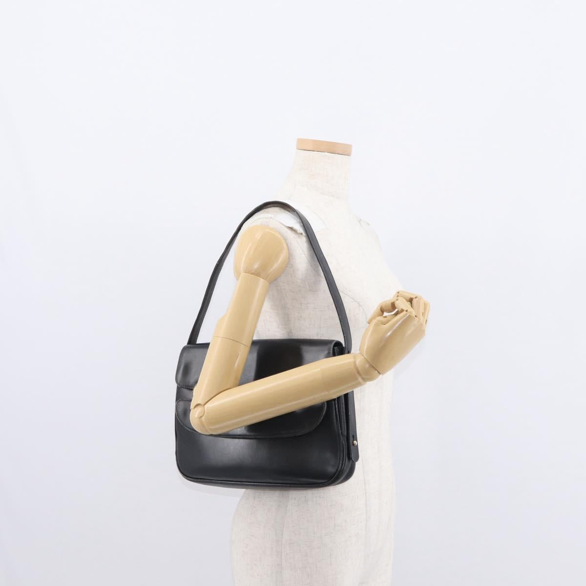 GUCCI Shoulder Bag Leather Black Gold Auth am9811