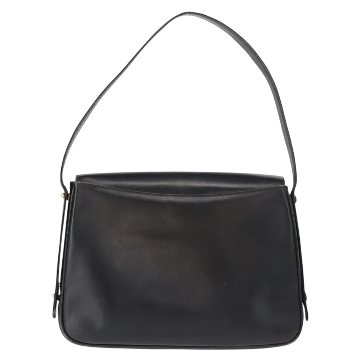 GUCCI Shoulder Bag Leather Black Gold Auth am9811