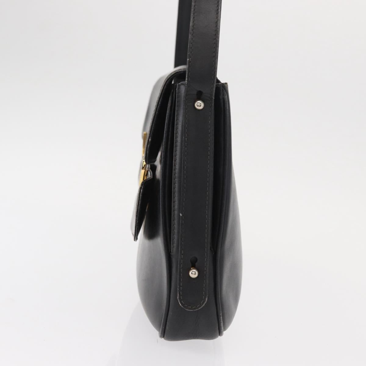 GUCCI Shoulder Bag Leather Black Gold Auth am9811